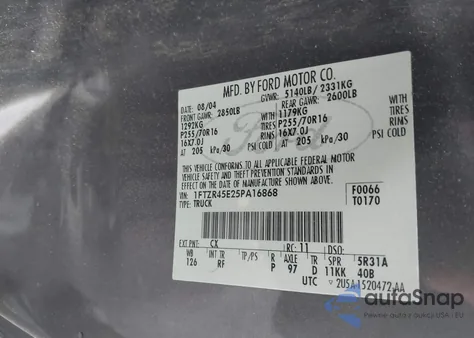 2005 Ford Ranger Edge/Fx4 Level Ii/Fx4 Off-Road/Xlt from USA, damaged, VIN 1FTZR45E25PA16868
